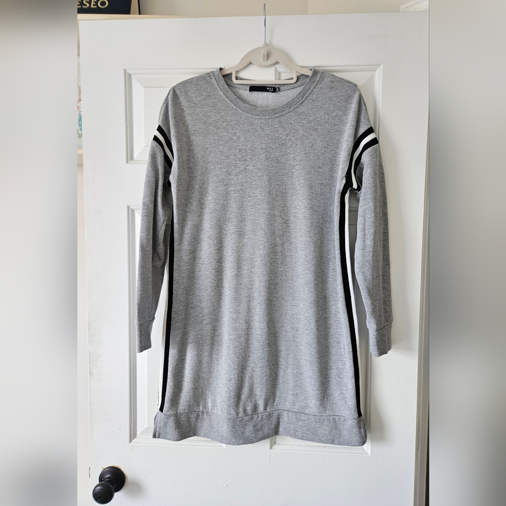 Max Jeans Gray Long Sleeve Swwatshirt Tunic/Mini Dress